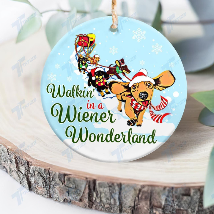 Dachshund Walkin' In A Wiener Wonderland Ornament