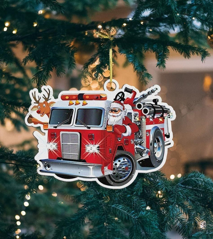 Santa Drive Fire Truck Ornament