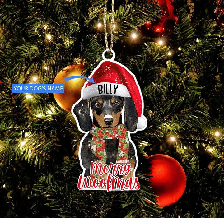 Dachshund-Merry Woofmas Personalized Ornament