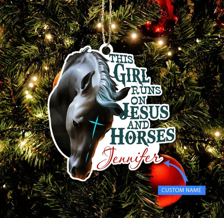 Personalized This Girl Runs On Jesus And Horses Ornament