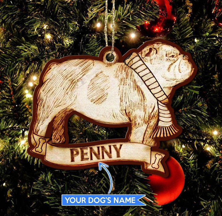 Personalized English Bulldog Merry Christmas Ornament