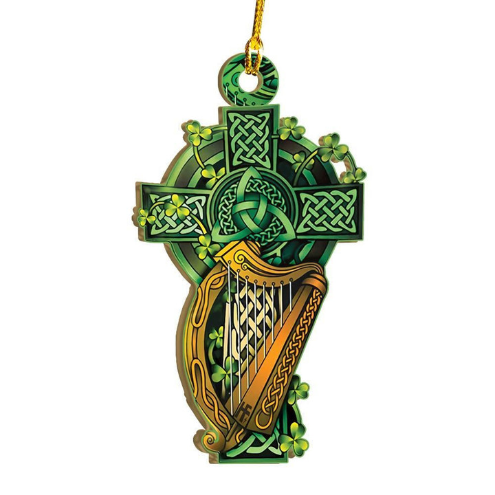 Celtic Cross Irish Harp Ornament