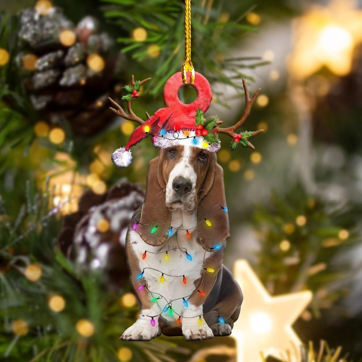 Basset Hounds Christmas Lights Shape Ornament
