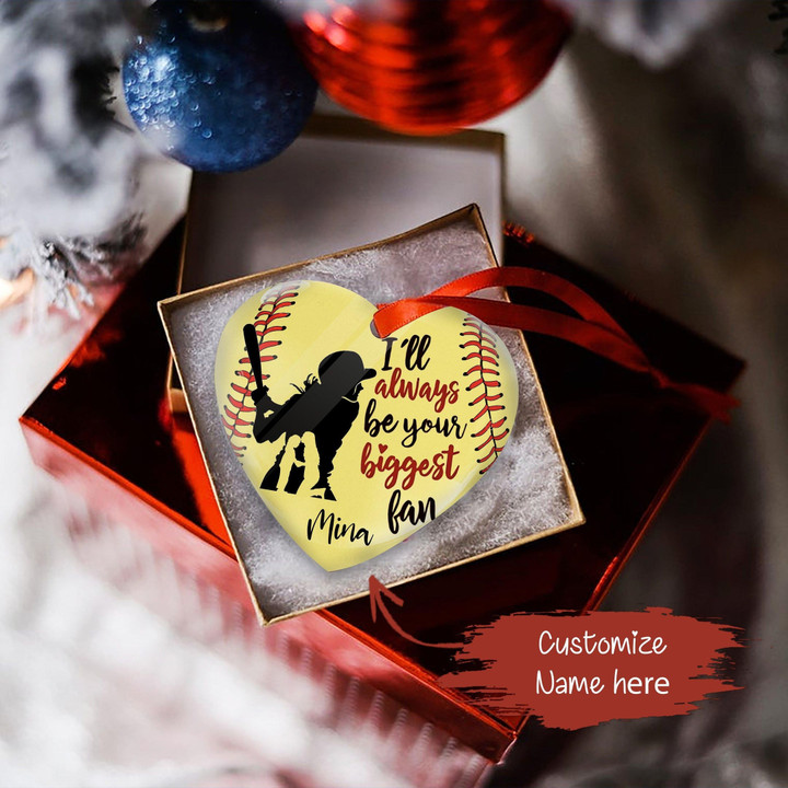 Personalized Softball I'Ll Always Be Your Biggest Fan Heart Ceramic Ornament