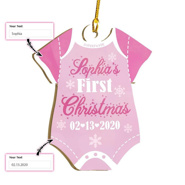 Hyperfavor Customize Baby Girl Bodysuit First Christmas Custom Ornament