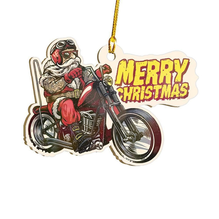 Christmas Santa Rides Motorcycle Ornament