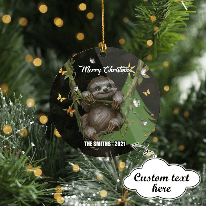 Personalized Lovely Sloth Christmas Ornament