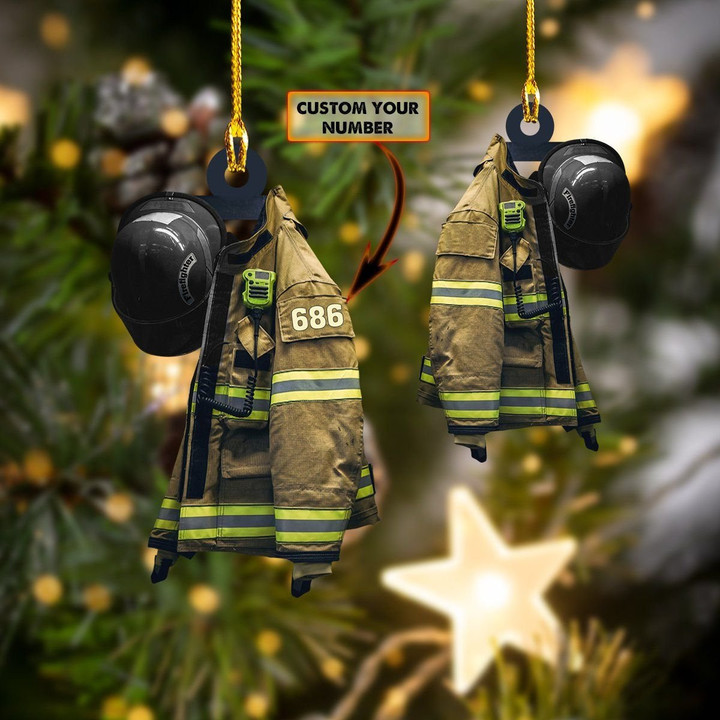 Personalized Firefighter Black Helmet Christmas Ornament