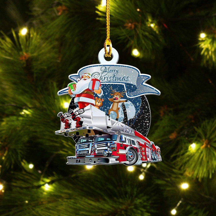 Firefighter Santa Truck Christmas Ornament