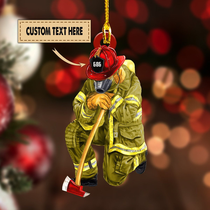 Personalized Firefighter Red Helmet Christmas Ornament