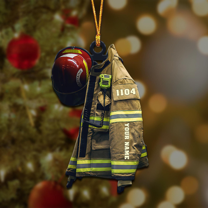 Personalized Dark Brown Firefighter Capitane Christmas Ornament