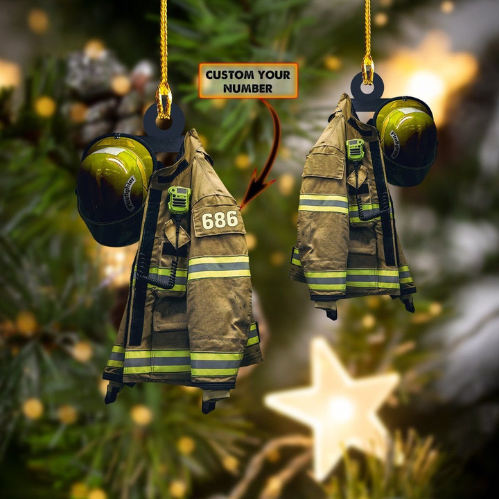 Personalized Firefighter Yellow Helmet Christmas Ornament