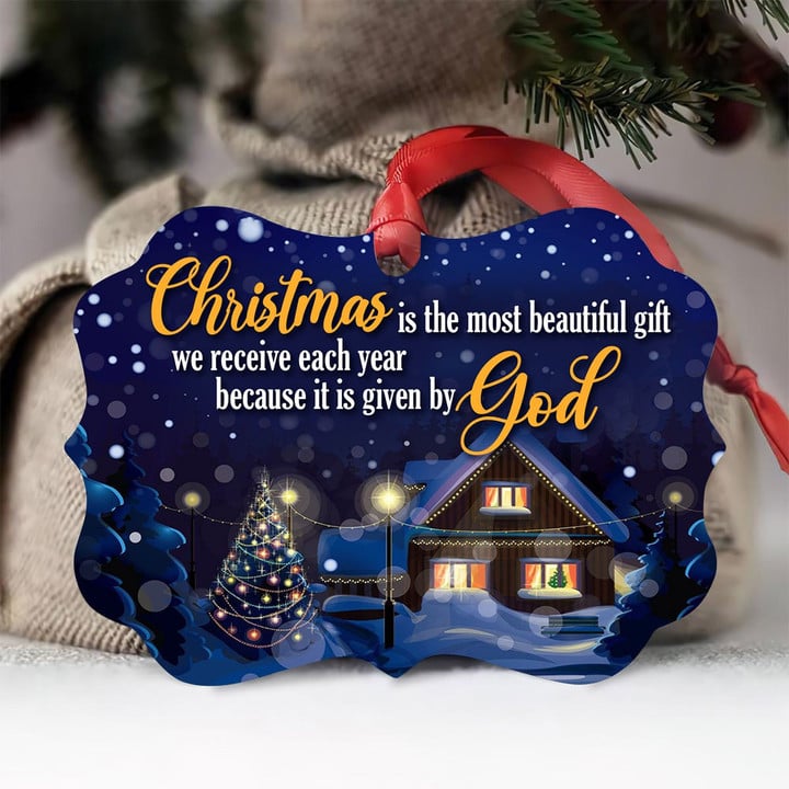 Fancy Christian Aluminium Ornament - Christmas Is The Most Beautiful Gift