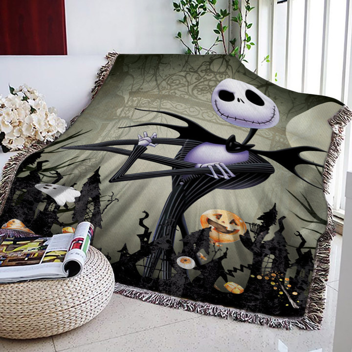 Nightmare Before Christmas Woven Blanket Jack King Of Halloween Town