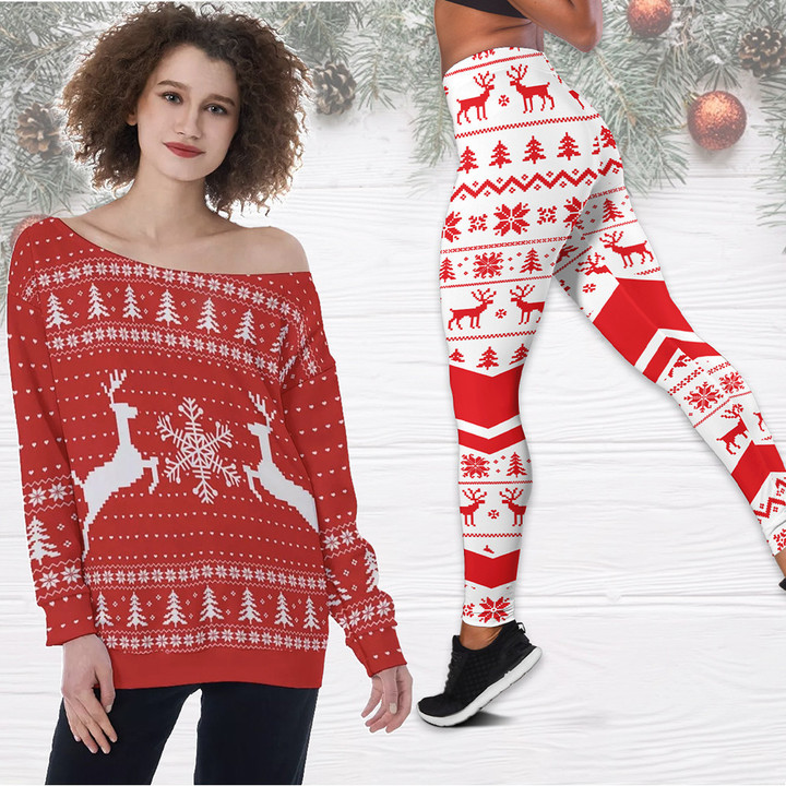 Christmas Off Shoulder Sweater And Legging