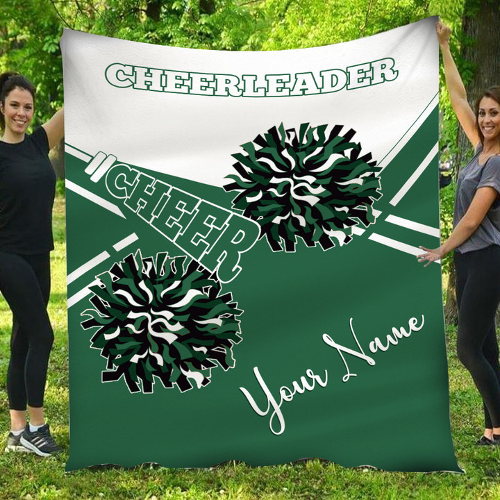 Personalized Green Cheerleader Cheer Custom Fleece Blanket