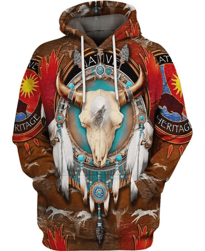 Native America Bull Head Hoodie 3D All Over Print