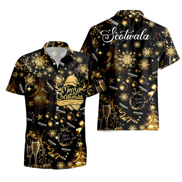 Personalized Merry Christmas Bling Black Hawaiian Aloha Shirts PANHW00139