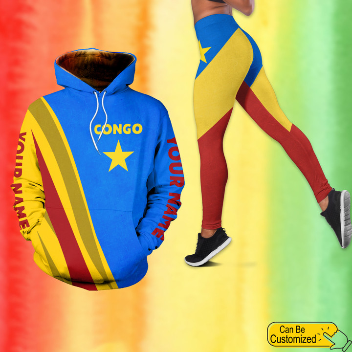 Personalized DR Congo Flag African Congolese Outfit Hoodie And Legging