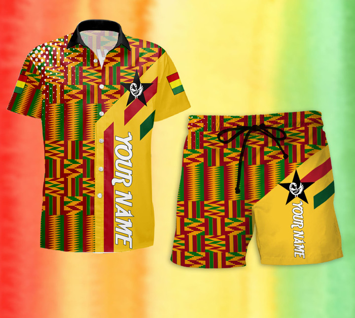 Personalized Ghana Africa Ghanaian Kente African Outfit Hawaiian Set