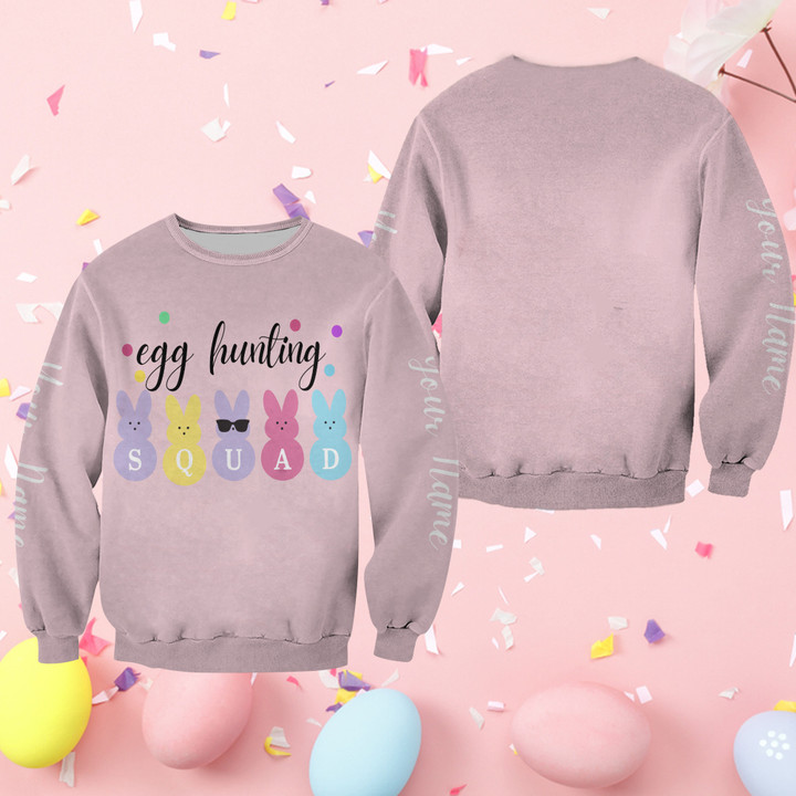Personalized Family Matching Easter Sweatshirts Bunny Hunting Eggs Squad