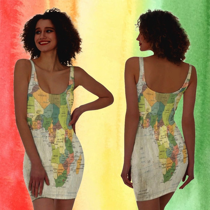 African Dress Africa Map Print Women's Bodycon Happy Juneteenth
