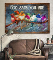 Sunflowers and Hummingbird God Says You Are Wall Art Canvas Decor, Jesus Painting