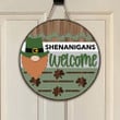 Shenanigans Welcome Wood Sign St Patrick Day Door Hanger for Home