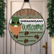 Shenanigans Welcome Wood Sign St Patrick Day Door Hanger for Home