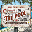 Personalized Pool Party, Pool Signs, Welcome to the Pool Vintage Metal Signs, Grilling Red Listen To The Good Music