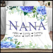 Personalized Hydrangea Blanket, Nana Blanket with Grandkids Names Throw Blanket for Grandma
