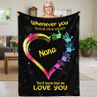 Personalized Grandma Heart Shaped Blanket with Grandkids Hands Colorful Fleece Blanket, Nana Heart Blanket
