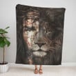 Jesus And Lion - The perfect combination Blanket, Lion Fleece and Sherpa Blanket