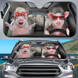 Pig Couple Driving Car Sunshade, Pigs Windshield Sunshade