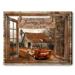Customized Rustic Window Farmhouse Wall Art, Red Truck May Your Journey always lead you home Canvas