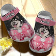 Personalized Husky in Jean Pocket Crocs, Custom Name Husky Clog Shoes for Women