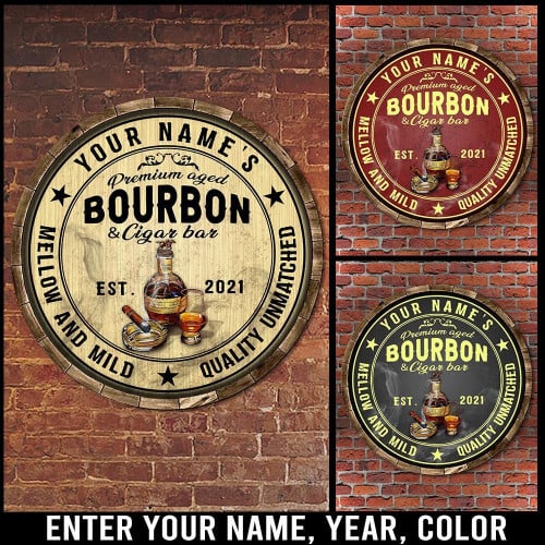 Personalized Bar Decoration Door Sign, Bourbon & cigar bar mellow and mild Customized Wood Sign
