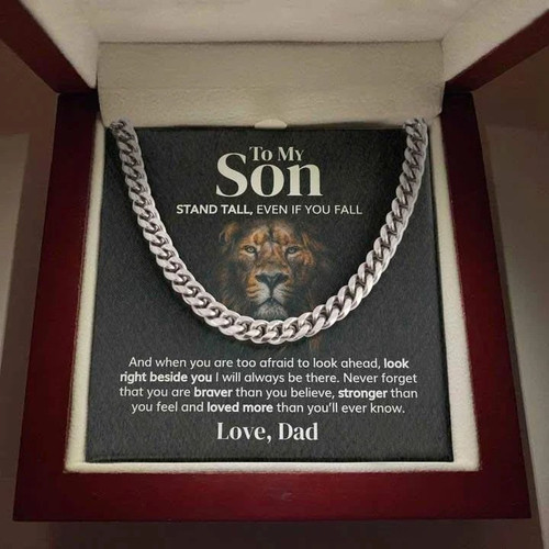 Personalized To my Son, Stand Tall even if you fall Cuban Link Chain from Dad, Mom happy birthday my son