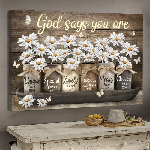 Daisy Jar - God says you are Wall Art Canvas - Jesus Canvas for Home