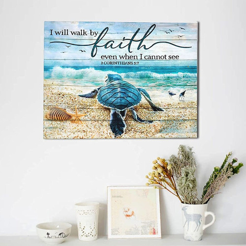 Turtle Beach I will walk by faith, even can't see Wall Art Canvas, Summer Decor, Turtle Lovers