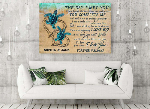 Sea Turtle Couple Wall Art, The day I met you Wall Art Canvas for Husband and Wife