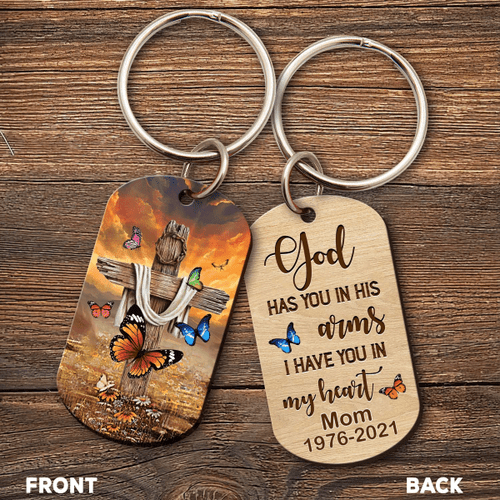 God Has You In His Arms I Have You In My Heart Keychain, Memorial Aluminium Keychain for Loved one in Heaven