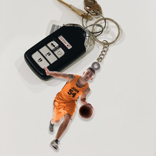 Personalized Basketball Keychain, Custom Photo Acrylic Flat Keychain for Basketball Lovers