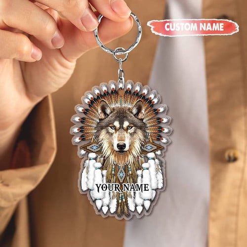 Personalized Native American Keychain, Custom Name Flat acrylic & Wooden Keychain