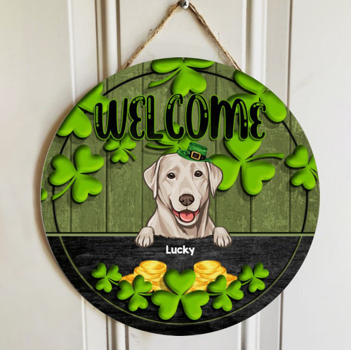 Personalized Labrador Wood Sign Custom for Patrick Day, Welcome Sign for Pet lovers