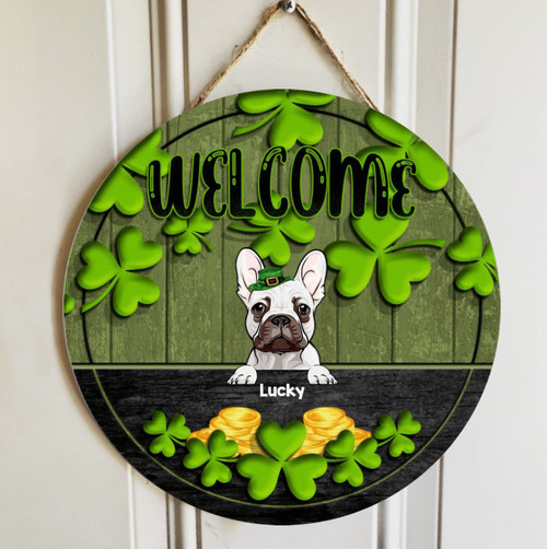 Personalized French Bulldog Wood Sign Custom for St Patrick Day, Welcome Sign Frenchie for Home
