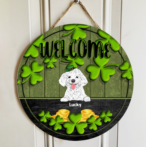 Personalized Poodle Door Hanger for St Patrick Day, Welcome Sign for Home