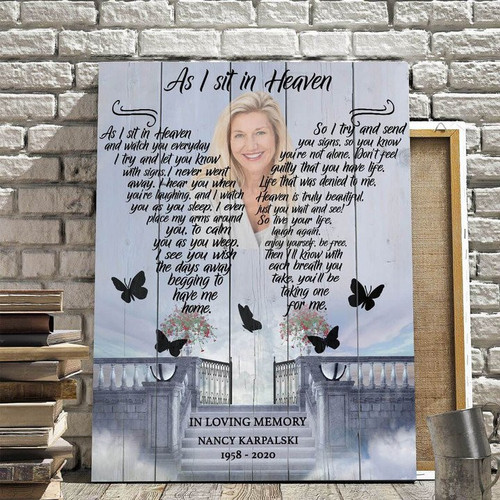 In loving Memory, Customized Picture Mom in Heaven As I sit in Heaven Wall Art, Memorial Canvas