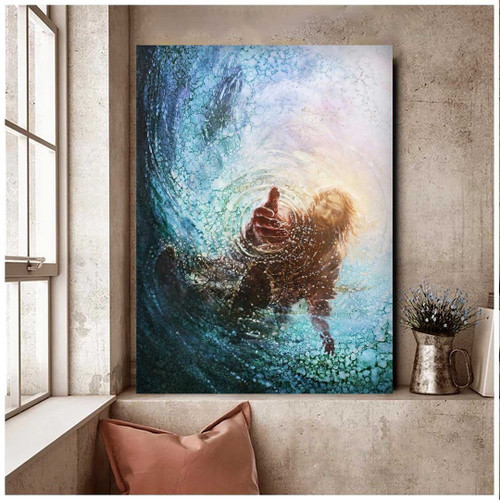 Painting of Jesus reaching into the water Wall Art, Jesus is My Savior Canvas, Hand of god Painting