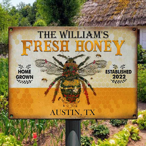 Personalized Honey Bee for Bee Farm Sign, Honey Bee Metal Wall Art Pure Fresh Custom Vintage Metal Signs